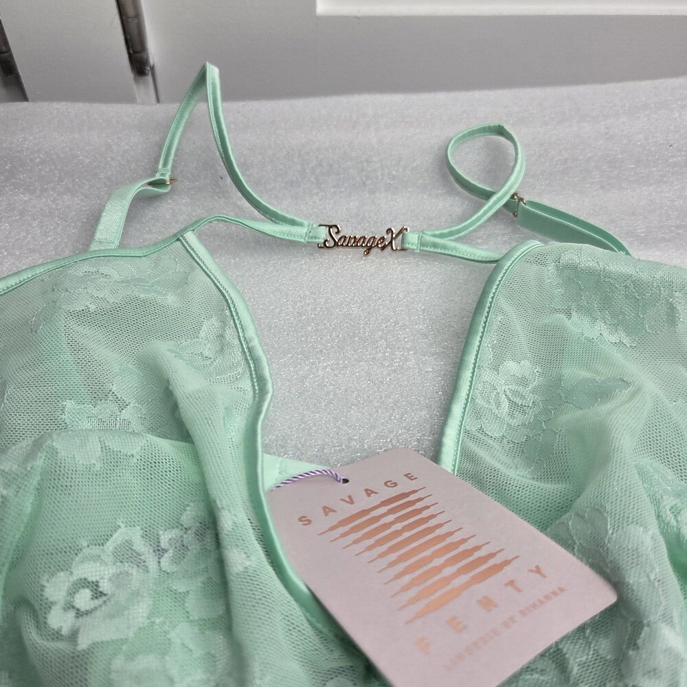 Savage X Fenty Mint Green Lace Unlined Bralette Size 3X NWT - Picture 3 of 9